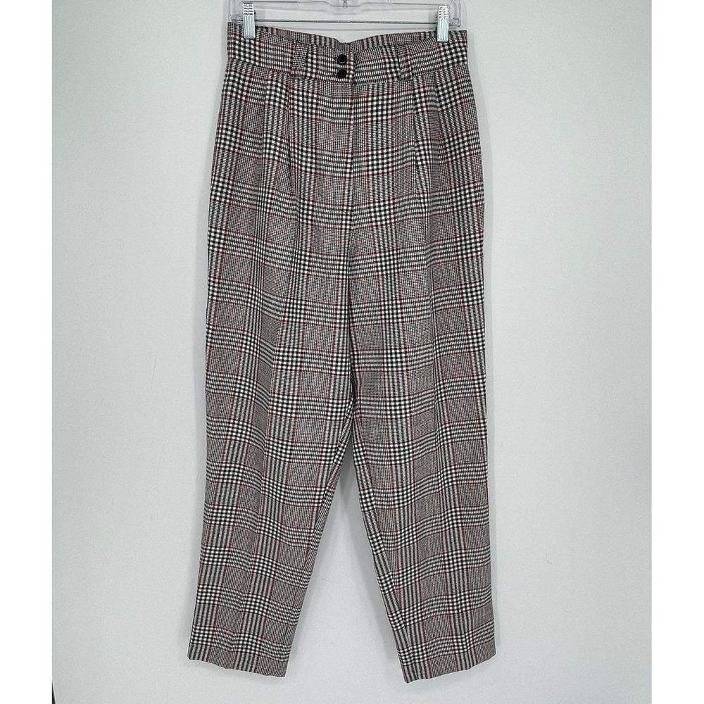 John Henry Women's Vintage Multi Plaid Pleated High Rise Tapered Trouser Size 14